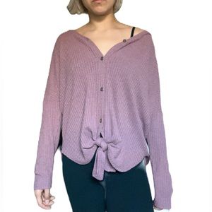 Oversized blush pink off the shoulder long sleeve sweater with buttons